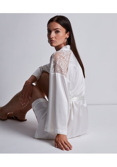 Aubade Midnight Whisper Kimono Zarif Seide Ve Dantel Detaylı Beyaz