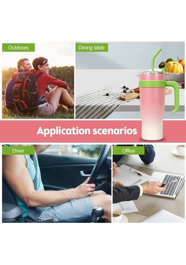 Moly 304 Çelik 1.2l Isı/sıcaklık Saklama Bardak, Pipetli, Arabaya Uygun, Yeşil Gradyan, 6-12 Saat Kapasite