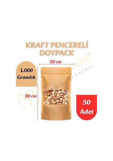 Kraft Pencereli Doypack 20x30x10 Cm 50 Adet