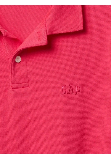 Logo Piqué Polo Yaka Erkek T-shirt Fuşya-7587 Fuşya