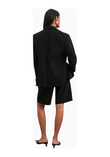 Because Of Alice Satin Detail Single Breasted Blazer Oversize Tek Düğmeli Kadın Ceket Siyah