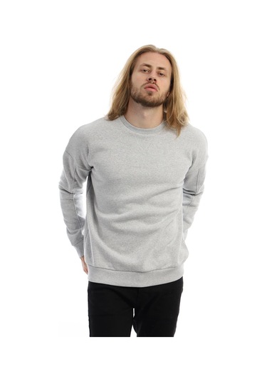 Erkek Bisiklet Yaka Karyoka Dikişli Sweatshirt Gri