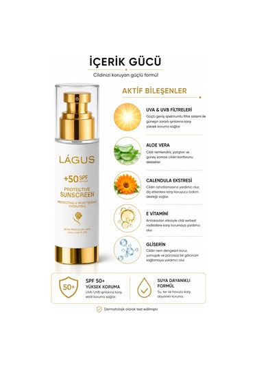 Lágus Uva/Uvb Suya Dayanıklı Koruyucu Güneş Kremi SPF50+ 100 ML