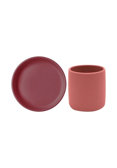 Oioi Basic Silikon Beslenme Seti Tabak & Bardak Bordo