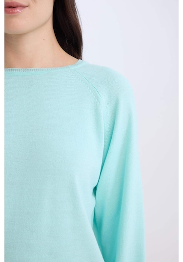DeFacto Regular Fit Bisiklet Yaka Simli Triko Kazak Tunik D1580AX24WNTR423 Turkuaz