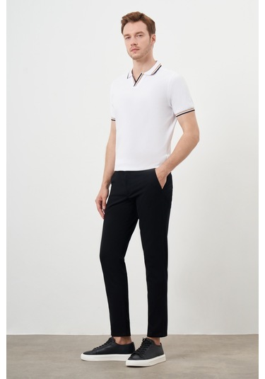 Morven Erkek Siyah Yazlık Pileli Slim Fit Chino Pantolon Siyah