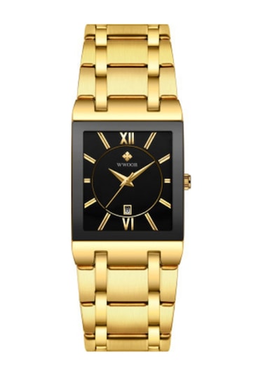 Yunboo Erkekler İçin Karesi Kadranlı Kuvars Saat - 30m Su Geçirmezlik Ve Takvim Özelliği - Paslanmaz Çelik Kordon - Model 8858 Siyah-gold Çok Renkli