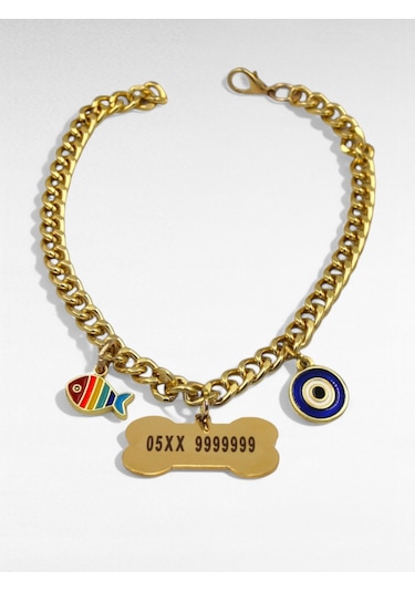 Caramelos Paslanmaz Çelik Köpek Kolyesi- İsimli Köpek Tasması - Köpek Zinciri- Köpek Kolyesi-küçük Ve Orta Irk Altın