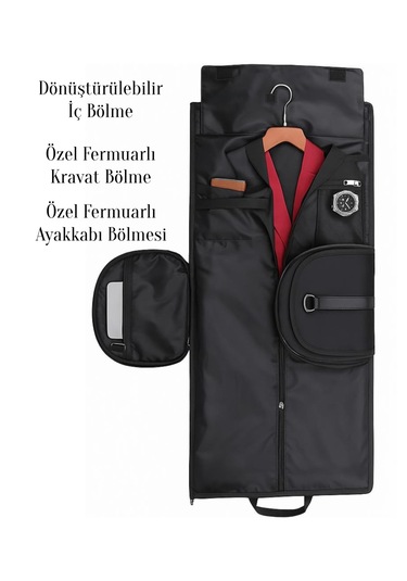 Takım Elbise Çantası Deri Ayakkabı Bölmeli Çok Yönlü Omuz Askılı Siyah