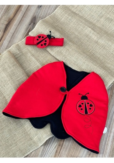 Kırmızı & Bandanalı Uğur Böceği Kostümü - Kız Çocuk Doğum Günü Kostümü Seti Kırmızı - Siyah