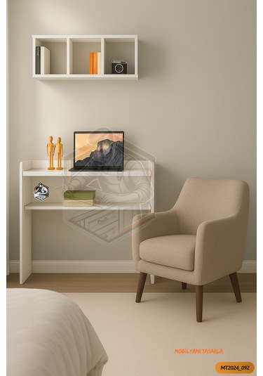 Tamamı Mdf Duvar Raflı Çalışma Odası Seti