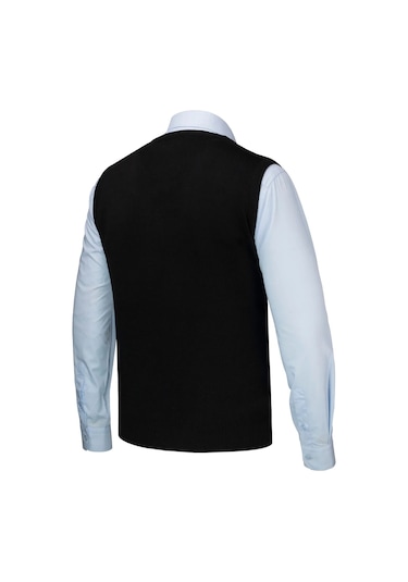 Çizgi Triko Erkek Büyük Beden V Yaka Düğmeli Desenli Çelik Örgü Yelek 4241lb Siyah Siyah