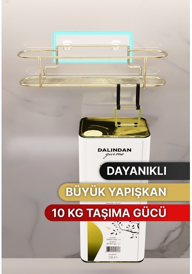 Bino Baharatlık Lüks Metal Gold Mutfak Rafı Banyo Rafı Yapışkanlı Kancalı Şık Tasarım Tuzluk Askılık Çok Renkli