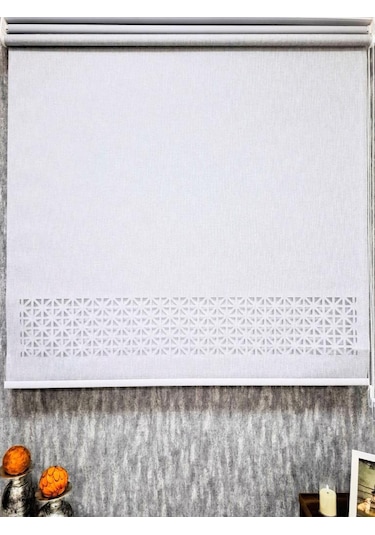 Bbb Çift Mekanizmalı Keten Lazer Kesim Tül Ve Stor Perde Mlt5017 Gri