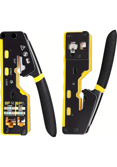 Xuweiwei Rj45 Punch Down Kristal Başlıklı Ağ Kabloları İçin Sarı Çift Kullanımlı Sıkma Pense