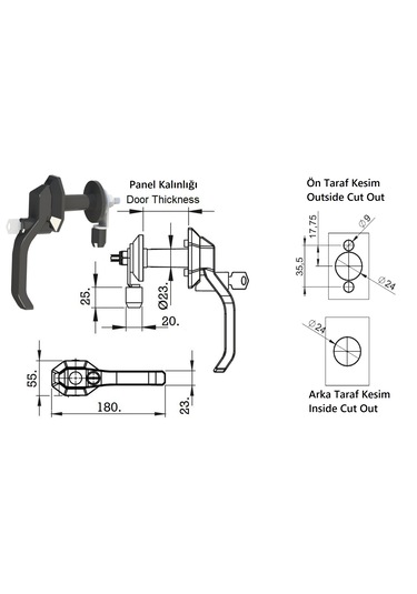Hava Santral Jeneratör Kompresör Kabin Ağır Panel Kol Kilit - Plastik Rulolu Dönen Dil- Kilitlenen Anahtarlı
