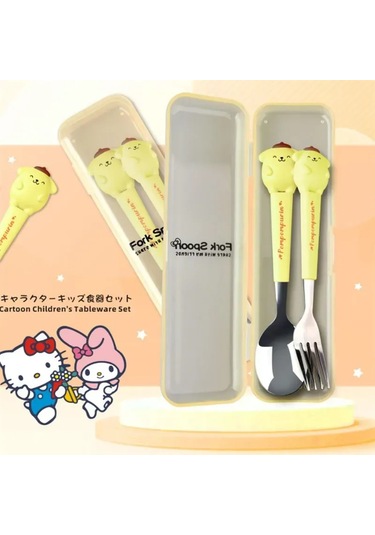 Kangvka Çocuklar İçin Emekli Yemek Takımı - Çocuk Dostu Paslanmaz Çelik Ve Gıda Seviyesi Silikon - Spoon Ve Fork - Unisex - Renkli Tasarım Sarı