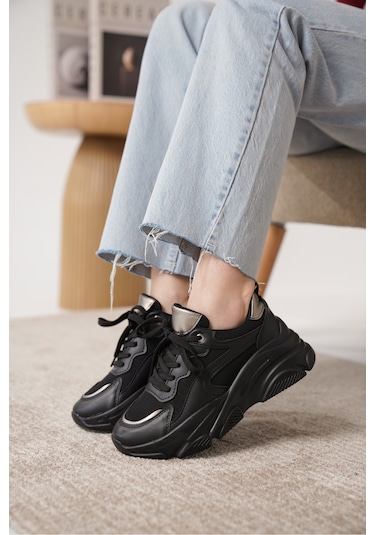 D383 Günlük Ortopedik Kadın Sneaker Spor Ayakkabı Siyah