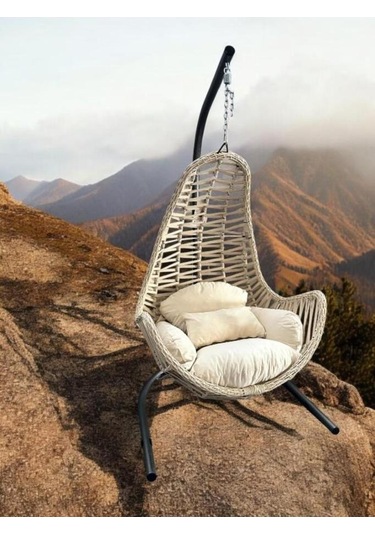 Zen Bahçe Ve Balkon Salıncağı Tek Kişilik Ekru Ekru
