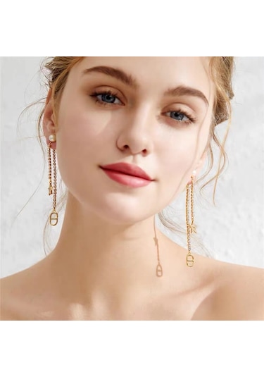 Yystore Dıoo Kadın Küpeleri Zirkon Kakmalı Cd Harfleri Püskül Küpe