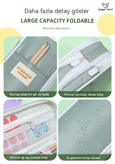 Basit Çift Katmanlı Geri Çekilebilir Büyük Kapasiteli Kalem Kutusu Yeşil