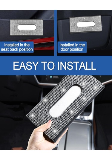 Maiyame Siyah Deri Beyaz Kristal Taşlı Otomobil Güneşlik Kağıt Havlu Kutusu Tutucu