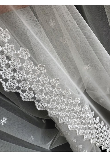 Tül Perde Papatya Serpmeli Grek Sedef Sim Işlemeli Brode B13787 Ekru