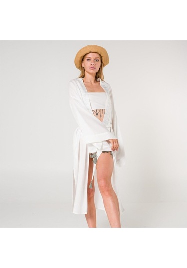 Eli Kadın Pul Baskılı Kimono-Ekru-Standart Ekru
