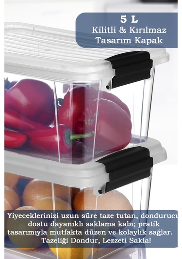 2'li 5 Lt Un Bakliyat Erzak Saklama Kabı Seti - Banyo Düzenleyici Deterjanlık Saklama Kutusu 2x5l Şeffaf