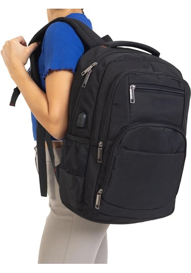Laptop Sırt Çantası 17" Inç Tablet Usb Bölmeli Siyah