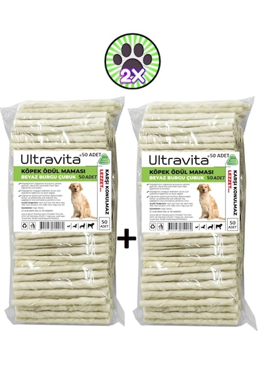 Ultravita Beyaz Burgu Çubuk Köpek Ödül Kemiği Maması 2 x 50'li 600 G