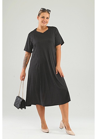 Kadın Büyük Beden Puantiyeli Ve Leopar Desenli Elbise 001