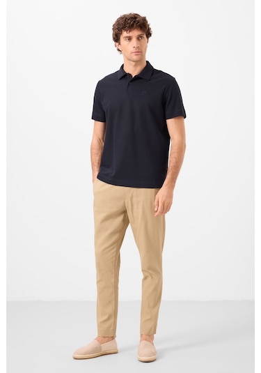 Tommy Life Lacivert Basic Logolu Standart Kalıp Triko Polo Yaka Erkek T-shirt - 87748 Lacivert