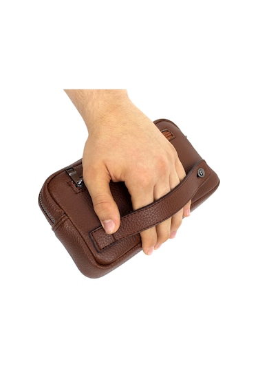 Erkek Taba Renk Lüks El Ve Bileklik Kemerli Portföy El Çantası Taba