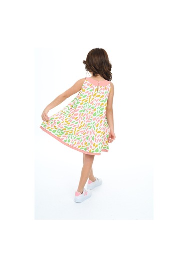 Toontoy Kız Çocuk Komple Renkli Baskılı Elbise Koyu Pudra