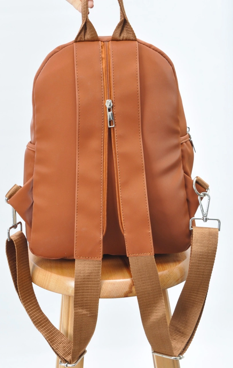 Tezzgelsin Unısex Su Geçirmez Saten Suni Deri Günlük Kullanım Sırt Çantası Taba