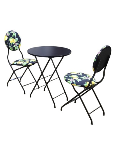 Katlanabilir Limon Desenli Metal Masa Ve Sandalye Takımı - 2 Sand