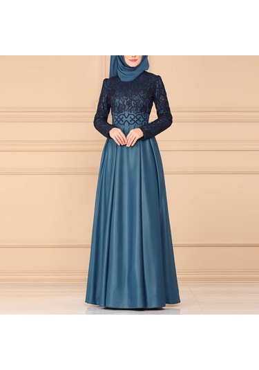 Sones Dantel Dikiş Retro Büyük Salıncak Elbise Etnik Stil Uzun Kollu İnce Elbise Mor