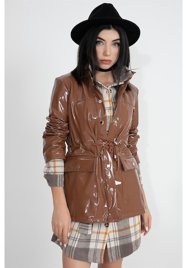 Su Geçirmez Kadın Rugan Yağmurluk - Taba-taba Taba