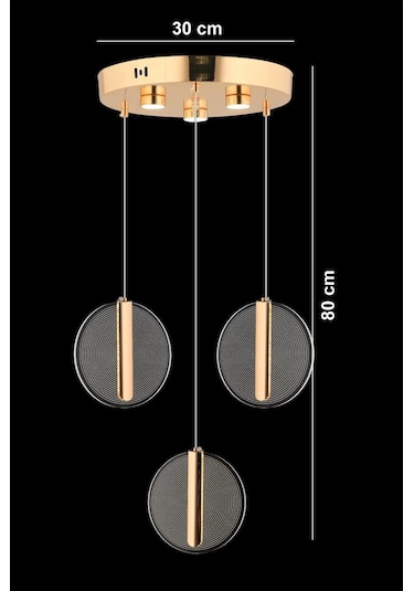 İstanbul Avize Parla 3'lü Gold Sarkıt Kumandalı Üç Renk Led Lüx Modern Ledli Avize