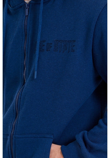 Age Of State Nakışlı Fermuarlı 3 İplik Sweatshirt İndigo