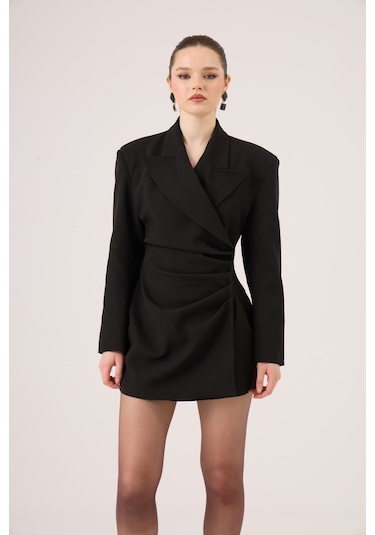 Holly Lolly Beli Drape Detaylı Heleni Blazer Ceket Siyah