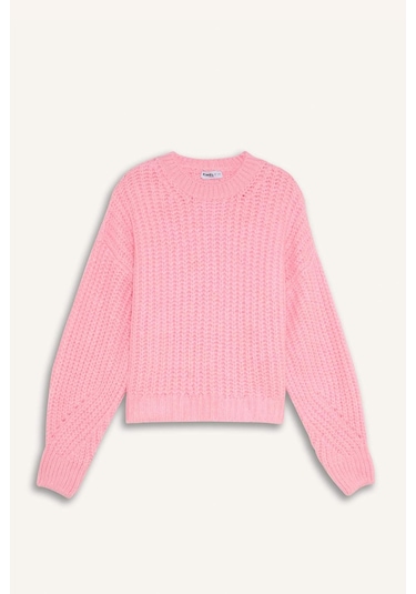 DeFacto Coool Oversize Geniş Kalıp Bisiklet Yaka Triko Kazak V1811AZ24CWPN450 Pembe