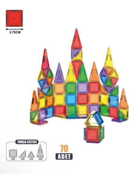 Kutulu 70 Parça Mini 3,75cm Manyetik Yapı Blokları Travel Set