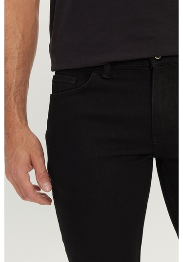 Erkek Sıyah Pamuklu Slim Fit Dar Kesim 5 Cep Esnek Jean Denim Kot Pantolon Siyah