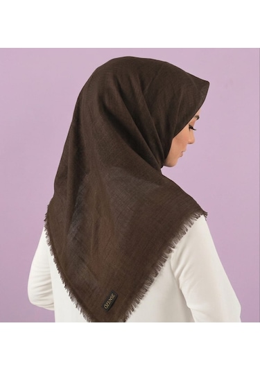 Özense Çift Flamlı Pamuklu Terletmeyen 4 Mevsim Kullanılabilir 100x100 Cm Eşarp Koyu Kahve