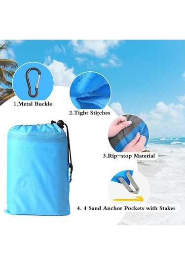 Lemestar 210t Poliester Mavi Gradyan Piknik Döşemi - Su Ve Kum Dayanıklı, 210x200cm, Taşınabilir, Çadır/acil Kullanım, Piknik/kamp/plaj İçin Mavi