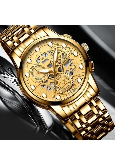 Novahub Fngeen 4088 Erkekler İçi Boş Kuvars Saat, Öğrenci Su Geçirmez, Altın Siyah, Çok Renkli Yüzey Çok Renkli