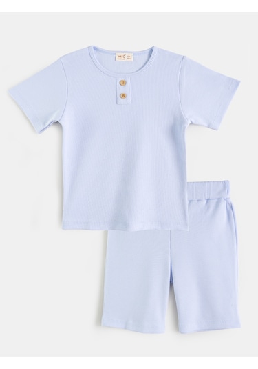 Aysbebe Erkek Çocuk Şortlu Kaşkorse Takım Kısa Kollu Buz Mavi