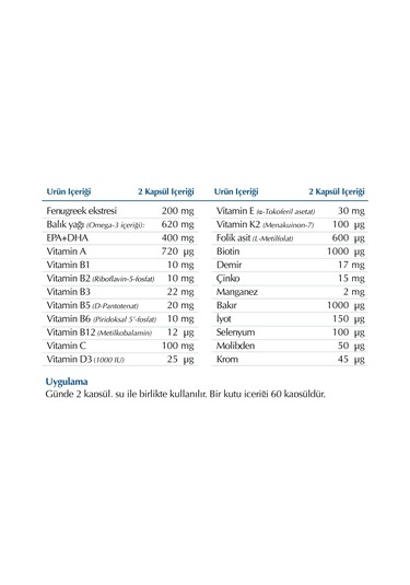 Lacmix Vitamin Mineral Omega-3 ve Bitki Ekstresi İçeren Takviye Edici Gıda 60 Kapsül